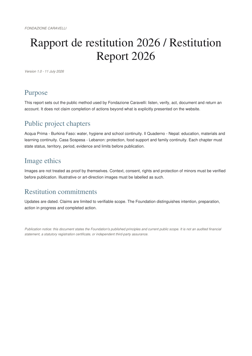 Anteprima del Rapporto di restituzione 2026